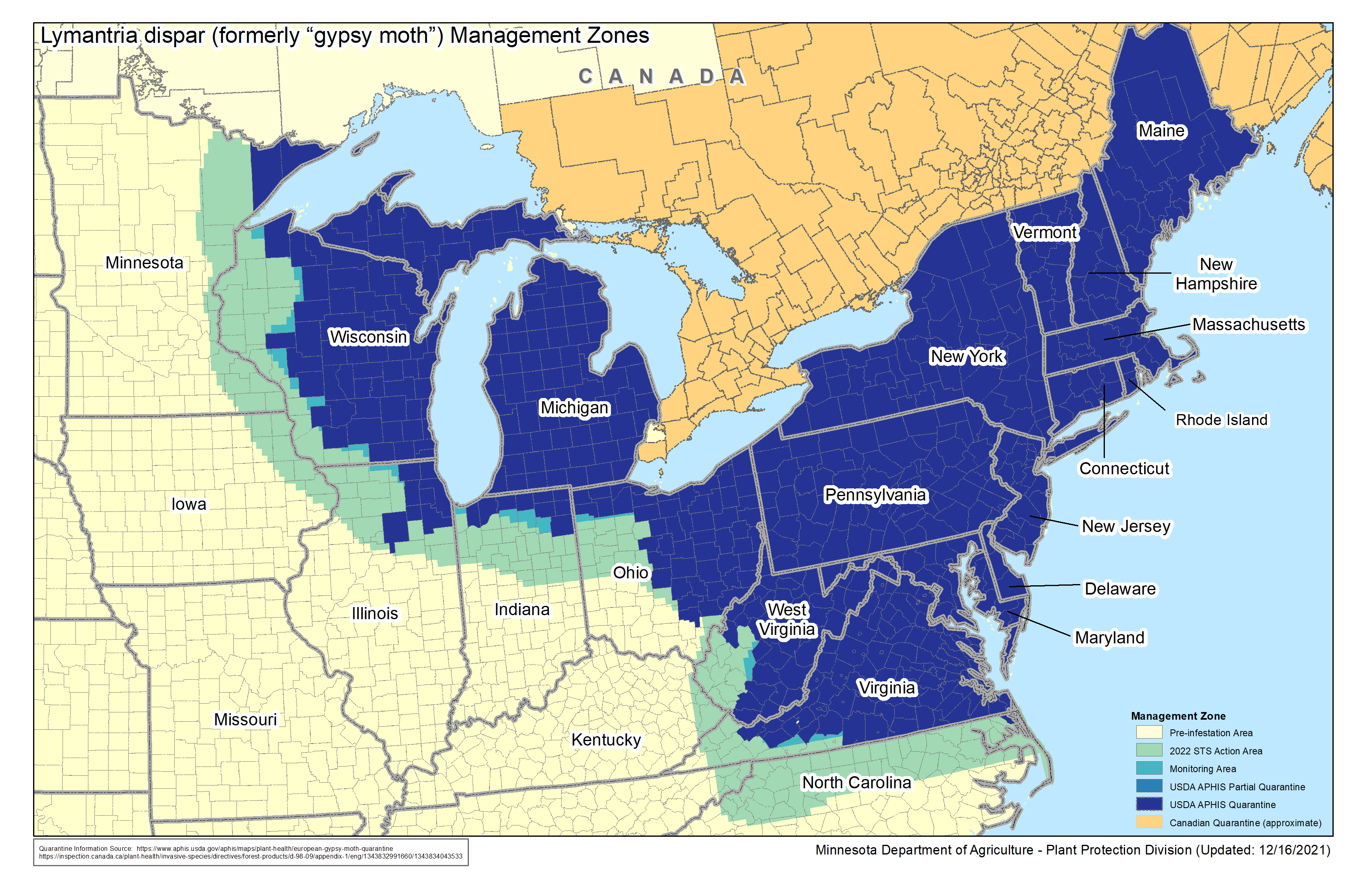 Spongy Moth Program Minnesota Department Of Agriculture   2022 US Canada L Dispar Management Zones MN Dept Of Ag 1 